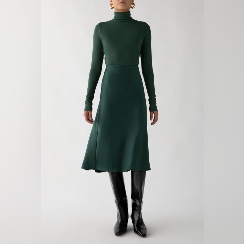 Oak + Fort Satin Midi Slip Skirt Sycamore Green Blue